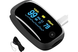 ACMC Fingertip Pulse Oximeter with Respiration Rate & Respiratory Monitoring SpO2, Heart Rate, PI & RR Measurements, Blood oximeter Rechargeable 6 Display Modes & 4-Way Rotatable Screen for Home & Sports Use（Black）