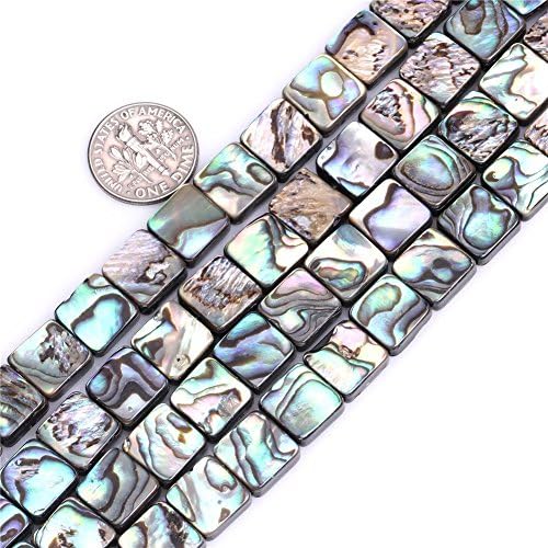 12mm Flat Square Abalone Shell Beads Loose Gemstone Beads for Jewelry Making Strand 15 Inch (1 x Screw Clasp Included)