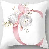 Tillskuch Pink Letter Decorative Throw Pillow Covers for Couch, Bed | Cute Pink Home Decor, Personalized Floral Alphabet Square Cushion Covers for Living Room &amp; Bedroom, 18 x 18 inch (Letter C)