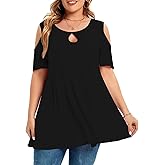 MONNURO Plus Size Cold Shoulder Tops For Women Sexy Ruffle Short Sleeve Tunic