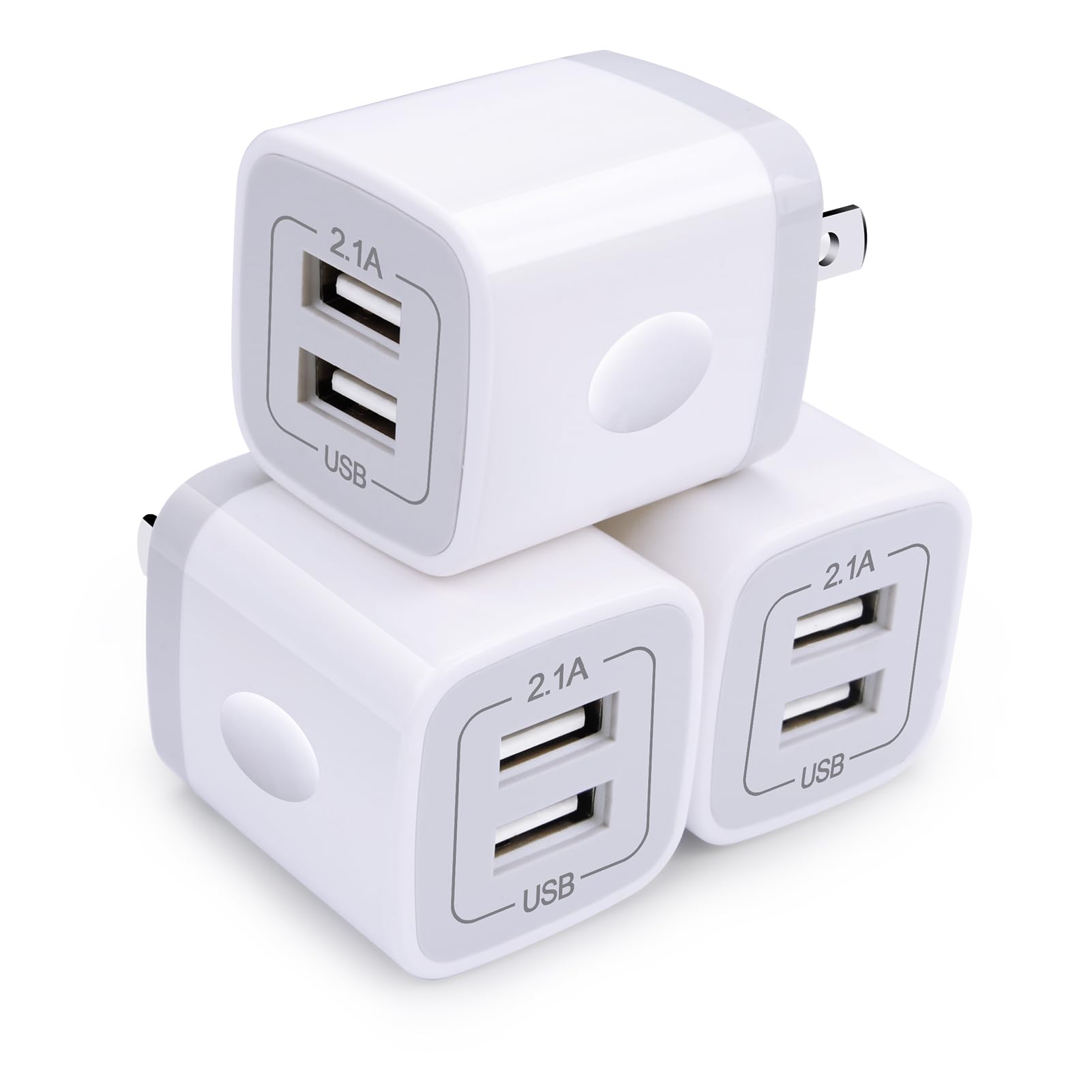 Wall Charger,USB Brick 3Pack 2.1A/5V Dual Port USB Plug Charger Cube Power Adapter Fast Charging Block for iPhone 17 16e 16 15 14 13 12 Pro Max 8 7 6 Plus 5S,iPad,Samsung Galaxy S8 S7 S6,Android Phone