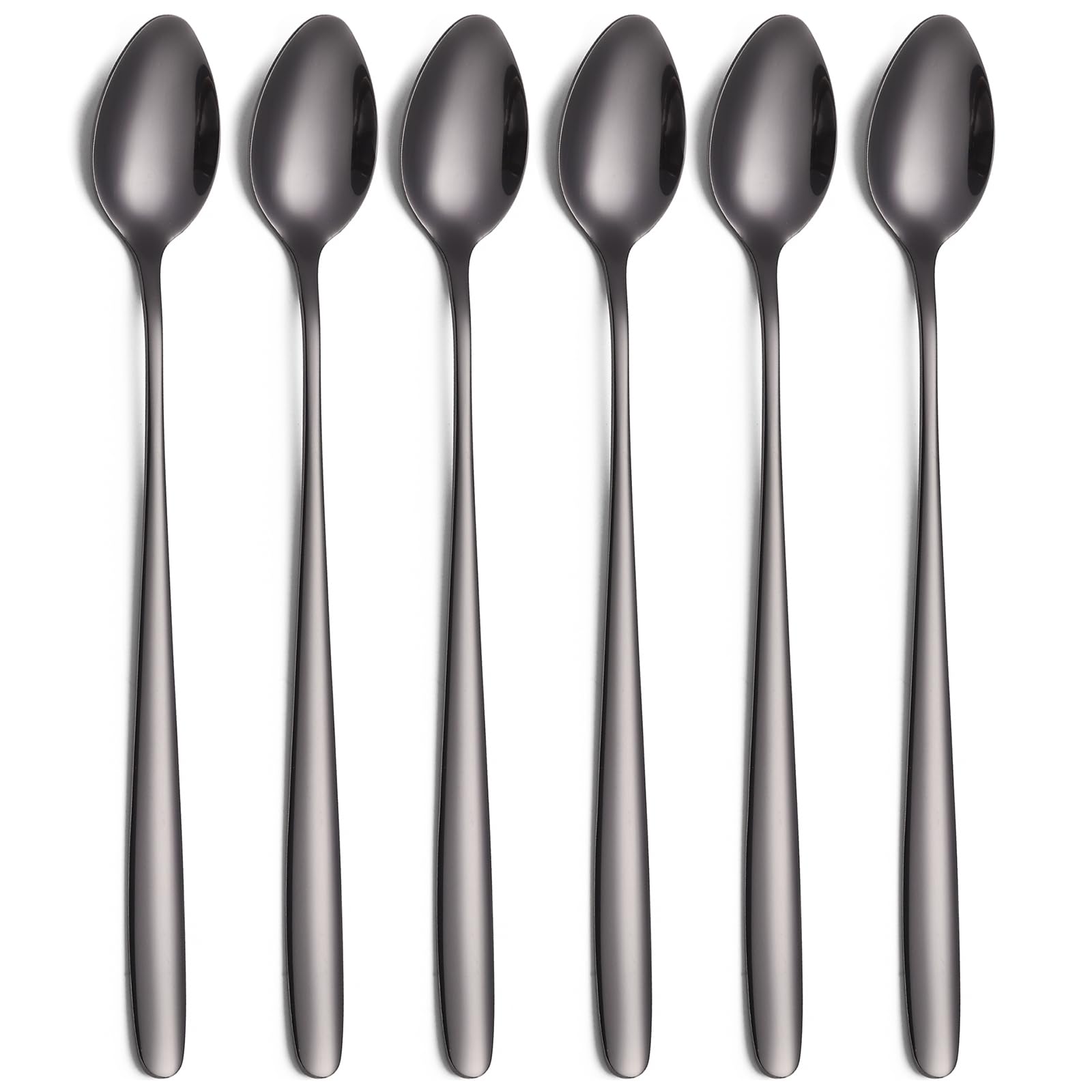 tiokin Latte Spoons Long Handle Teaspoons Set of 6 Stainless Steel 7.8Inches Tea Spoon Mixing Stirring Spoon for Coffee Espresso Iced Tea Milk Shake Ice Cream Sundeas Cool Drinking Set of 6(Black)