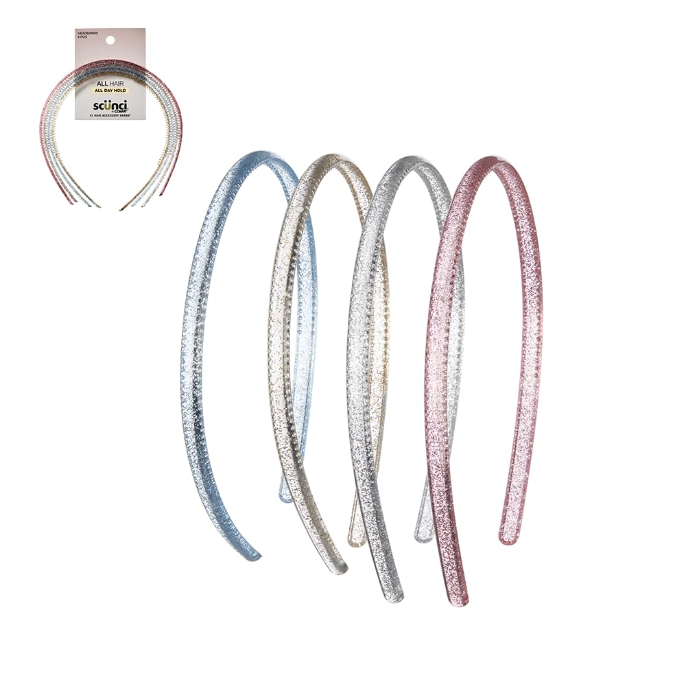 Photo 1 of **** IRIDESENT BLACK **** CONAIR Scunci Effortless Beauty Skinny headband -plastic Headbands for Women and Men - hair accessories for women - holiday headwear - gifts for her - stocking stuffers - Assorted Glitter - 4 Count