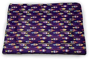 DayDayFun Fish Pad Pet Life of Tree of Funny Fish Figures on The Branches with Different s Print Pet Mats for Food and Water Blue and Black