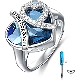 AOBOCO 925 Sterling Silver I LOVE YOU FOREVER Heart Cremation Ring Holds Loved One's Ashes, Heart Urn Ring for Ashes for Women, Memorial Keepsake Jewelry Embellished with Crystals from Austria