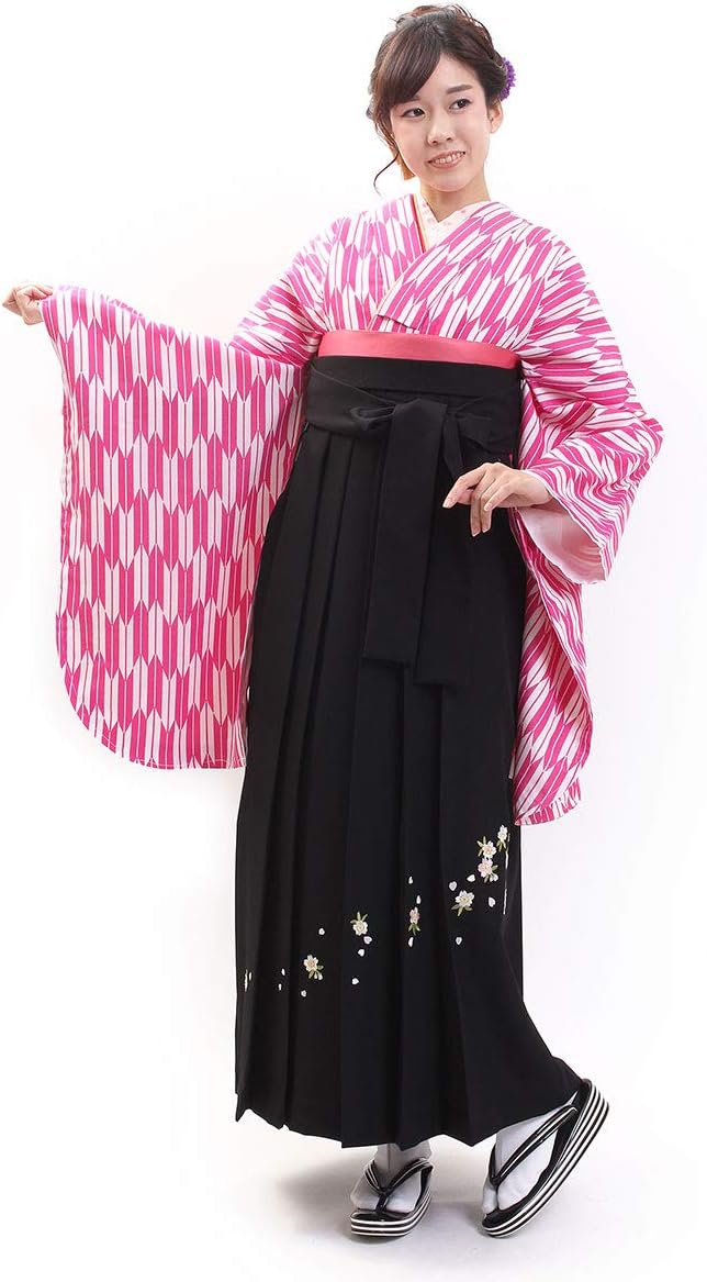 Kimono Ohkini Japanese Women Hakama Embroidered Design Black