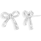 Bow Earrings for Women Sparkly Silver Rhinestone Bow Earrings Cute Ribbon Stud Earring Prom Wedding Party Dress Jewerly Gifts Christmas Stocking Stuffers