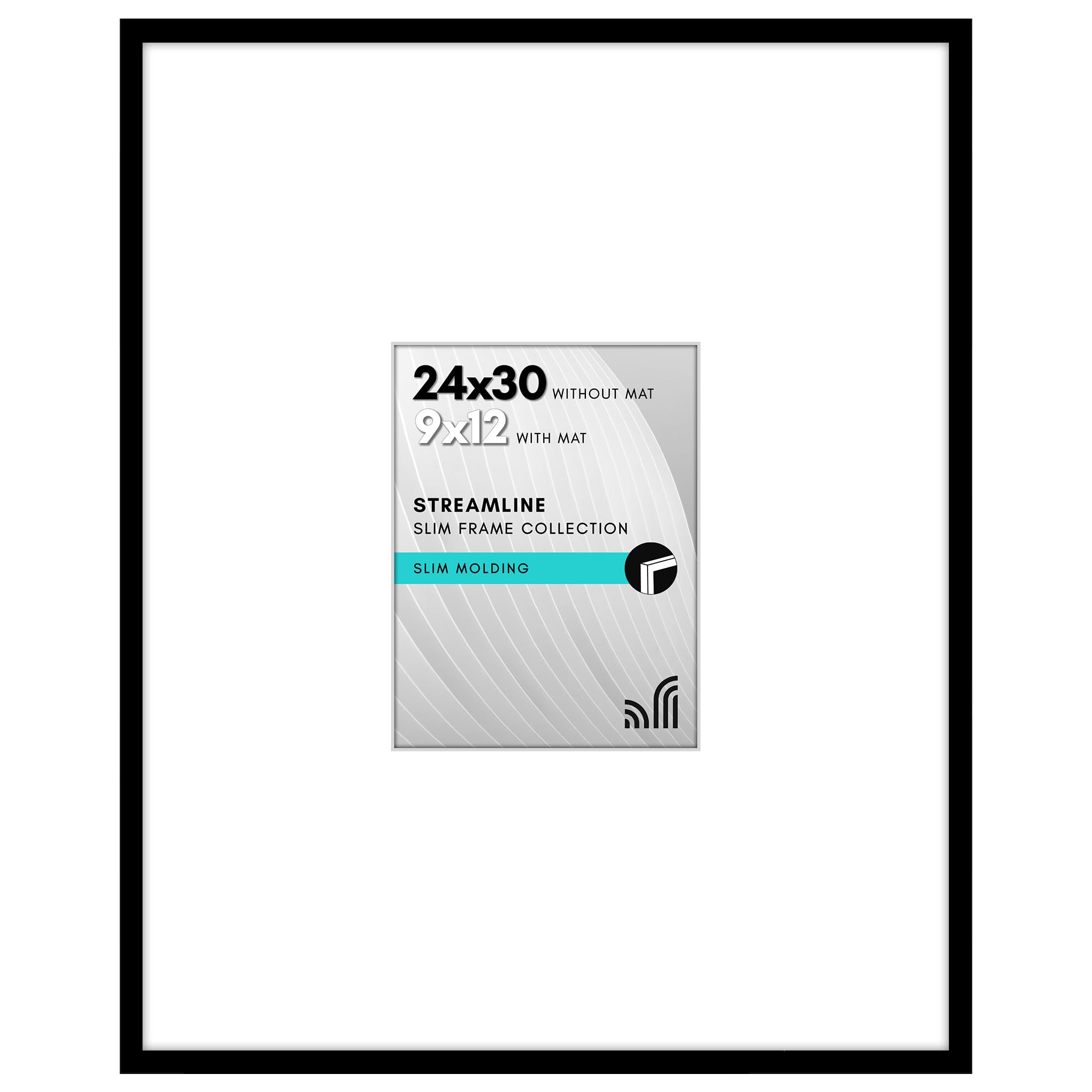 Americanflat 24x30 Picture Frame with Polished Plexiglass - Use as 9x12 Frame with Mat or Display 24x30 Photo Without Mat - Streamline Collection - Thin Border Picture Frames for Wall - Black Image