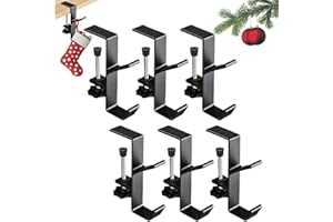 HISKI Garland and Stocking Multipurpose Mantel Hangers, 2024 Upgraded Adjustable Desk Clamp Hooks 2 in 1 Christmas Decoration (Black, 6pcs)