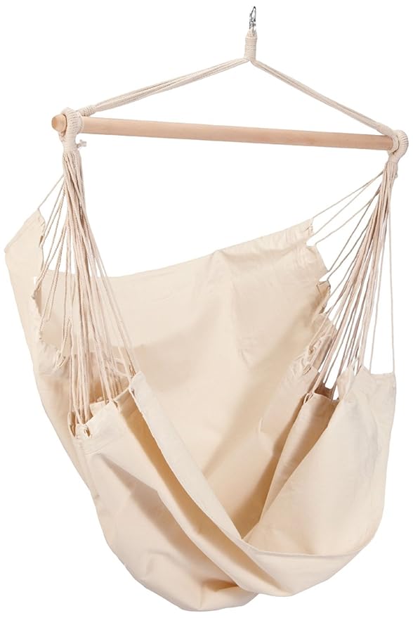 Kronenburg Hängesessel/Hängestuhl XL mit Querholz - Belastbarkeit bis 150 kg TÜV SÜD geprüft - Beige