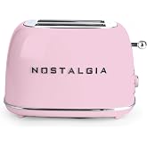 Nostalgia Classic Retro 2-Slice Toaster- Vintage Design- Enamel Coated Steel Body- Wide Slots for all Breads- Crumb Tray, Cord Storage- Defrost,Cancel and Bagel Function &amp; 6 Toasting Levels- Pink
