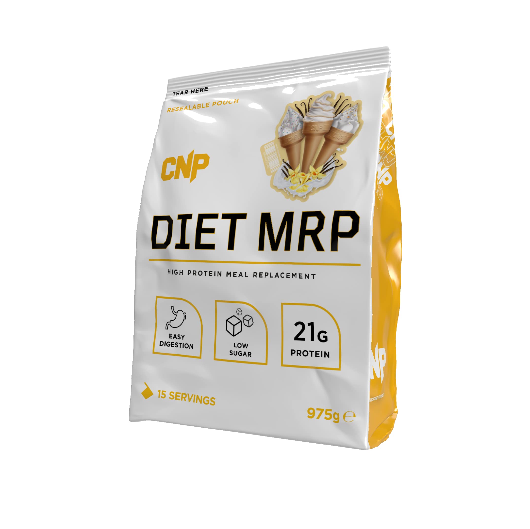 CNP Professional Diet MRP, Low Calorie Meal Replacement with FREE Fatloss Capsules, 21g Protein with Patented Digezyme Fortified with Full Spectrum Vitamins & Minerals, 975g, 4 Flavours (Vanilla)