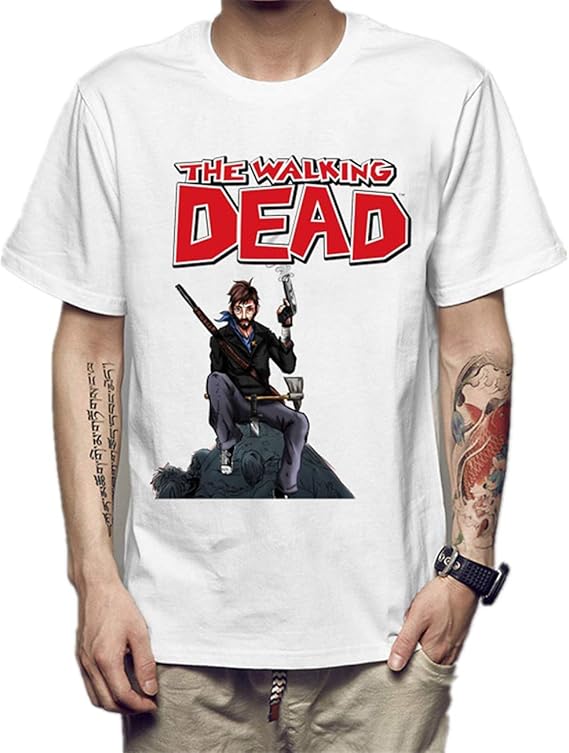 Amazon アメリカ ドラマ The Walking Dead ウォーキング デッド シーズン Tシャツ メンズ レディース 綿製 夏服 スポーツ トップス 半袖 プリント 通気性 ファッション ゆったり 丸襟 白 ホワイト Tシャツ カットソー 通販