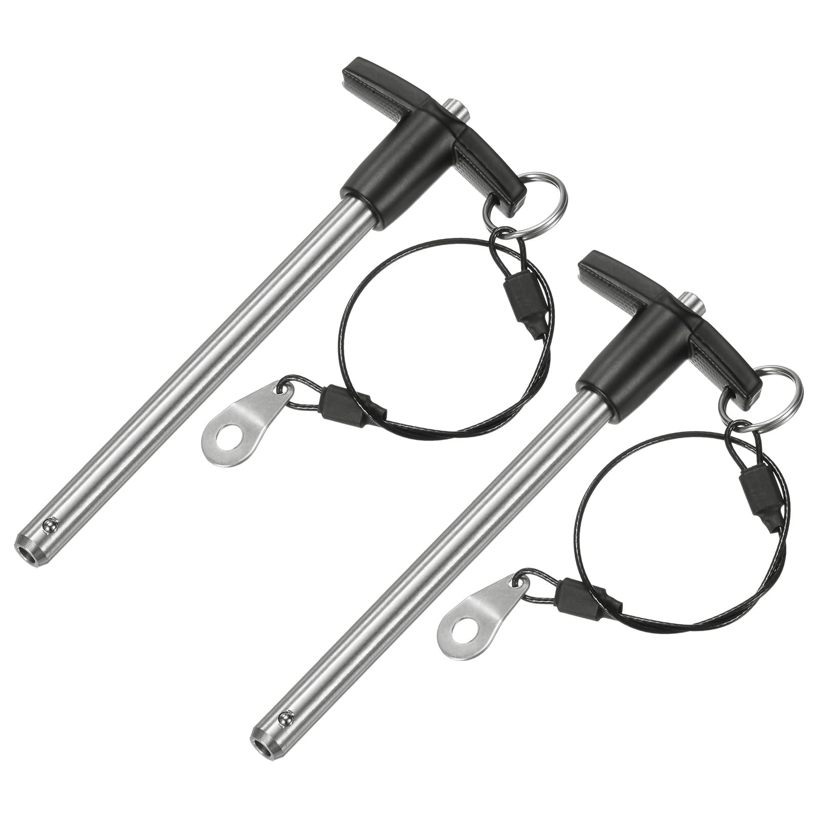 M METERXITY 2-Pack T Handle Lock Pins, 3/8"(9.5mm) Dia. 3-15/16"(100mm) Usage Length Push-Button Quick Release Locking Pins W Lanyard for Speaker/Aviation/Gym/Machine [304 Stainless Steel]