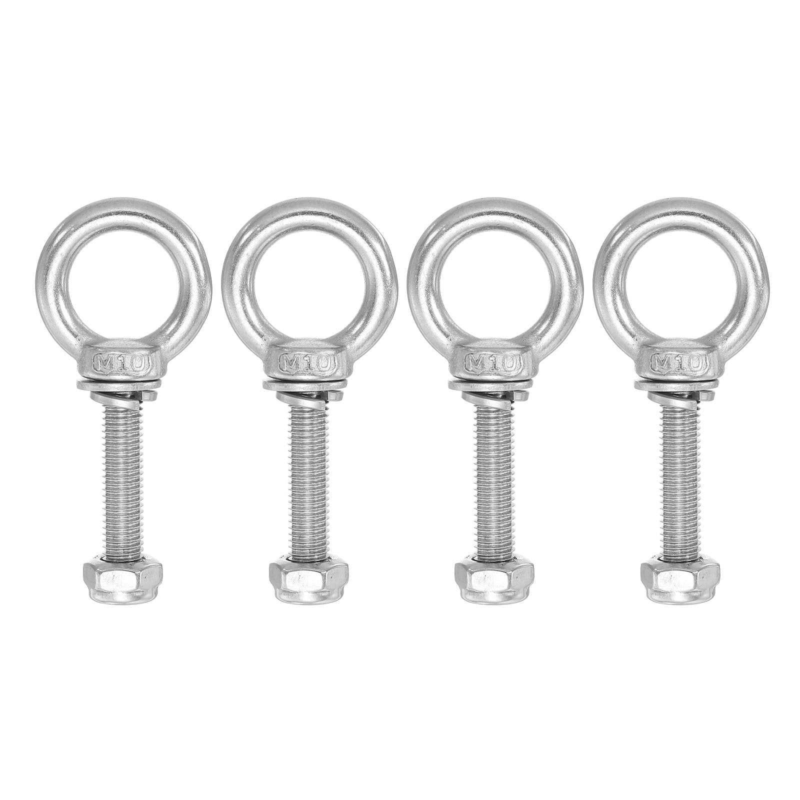 PATIKIL Lifting Shoulder Eye Bolts, M10x50 304 Stainless Steel Male Thread with Hex Screw Nut Gasket Flat Washer for Hanging Securing Chain Wire Rope, 4 Sets