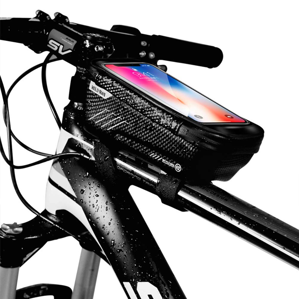 Chilymes Bike Frame Bag, Handlebar BagWaterproof Bike Pouch Bag, Bicycle Phone Holder Mount, Bicycle Bags Cycling Front Top Tube Pouch, Bicycle Touch Screen Storage Bag, (Black)