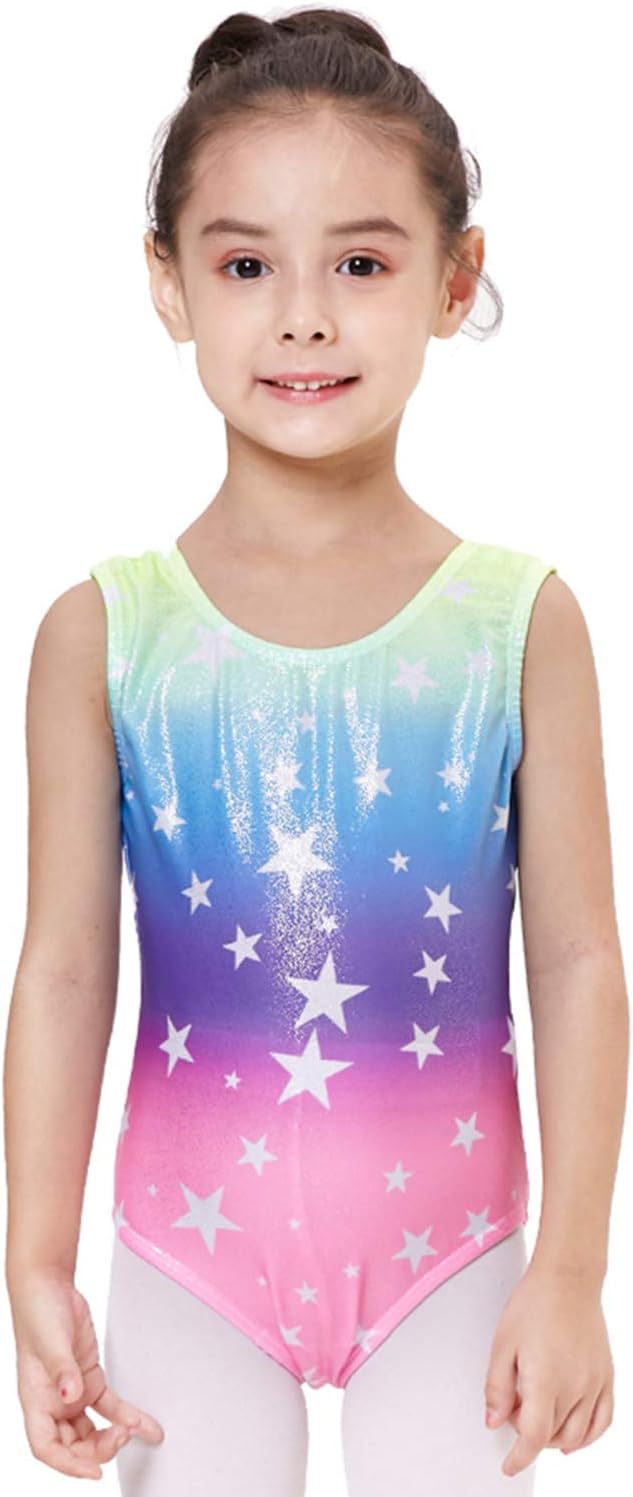 Girls Gymnastics Leotard Sparkly Kids One-Piece Wave encrusted Diamante Colorful Purple Athletic Unitard 2-11 Years