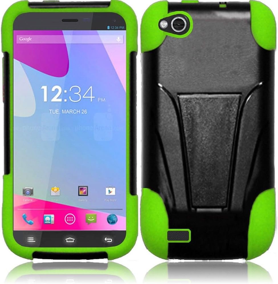 HRW T-Stand Cover Case Compatible With BLU Life Play X, Black/Neon Green