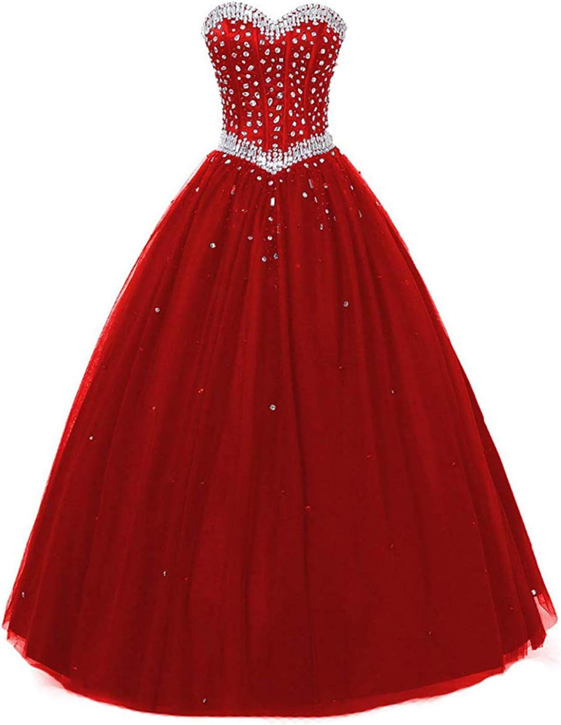 Lily Wedding Womens Strapless Sweetheart Prom Dress Long Beaded Tulle Quinceanera Dress Ball Gown