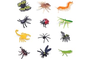 Mwuyrlw Mini Insect Figures Set 12 Pcs Buttrfly Bug Ladybug Spider Dragonfly Plastic Rubbery Educational Action Playset for Children Science Play Best for Birthday Party Favors (Insect Figures Set)