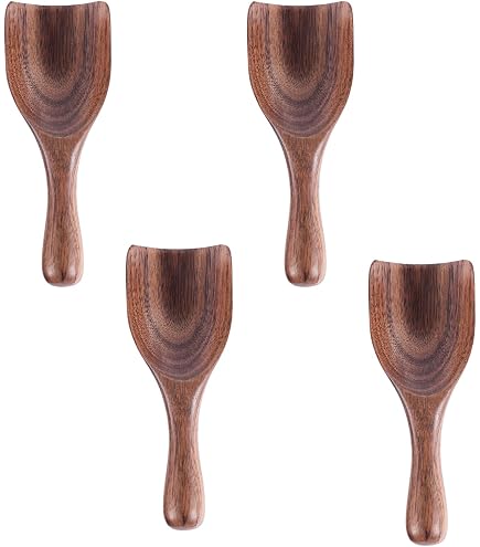 Lot de 4 petites cuillères en bois de noyer noir de qualité supérieure pour les sels de bain, les cuillères à thé, les poudres à lessive, les cuillères à café
