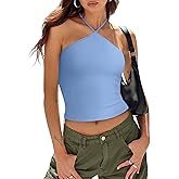 REORIA Womens Camisole Tank Tops Criss Cross Halter Top Double Lined Backless Crop Tops Y2K Vacation Outfits
