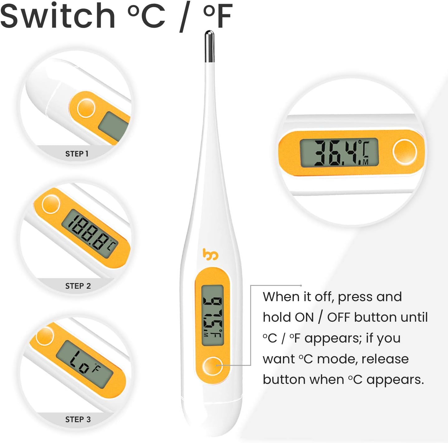 [2020 New] Thermometer for Adults, Oral Thermometer for Fever, Thermometer with Fever Alert, Memory Recall, C/F Switchable, Rectum Armpit Reading Thermometer for Whole Family, Orange: Health & Personal Care