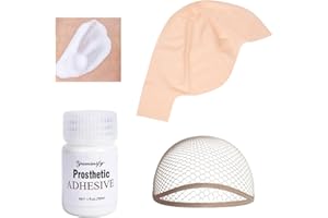 Paminify Latex Bald Cap SFX Makeup Kit,Bald Wig Cap with Skin Water-Based Acrylic Adhesive(Bonding Skin Glue) for Men Adult,Bald Caps Perfect for Halloween Costumes, Cosplay, and Theater