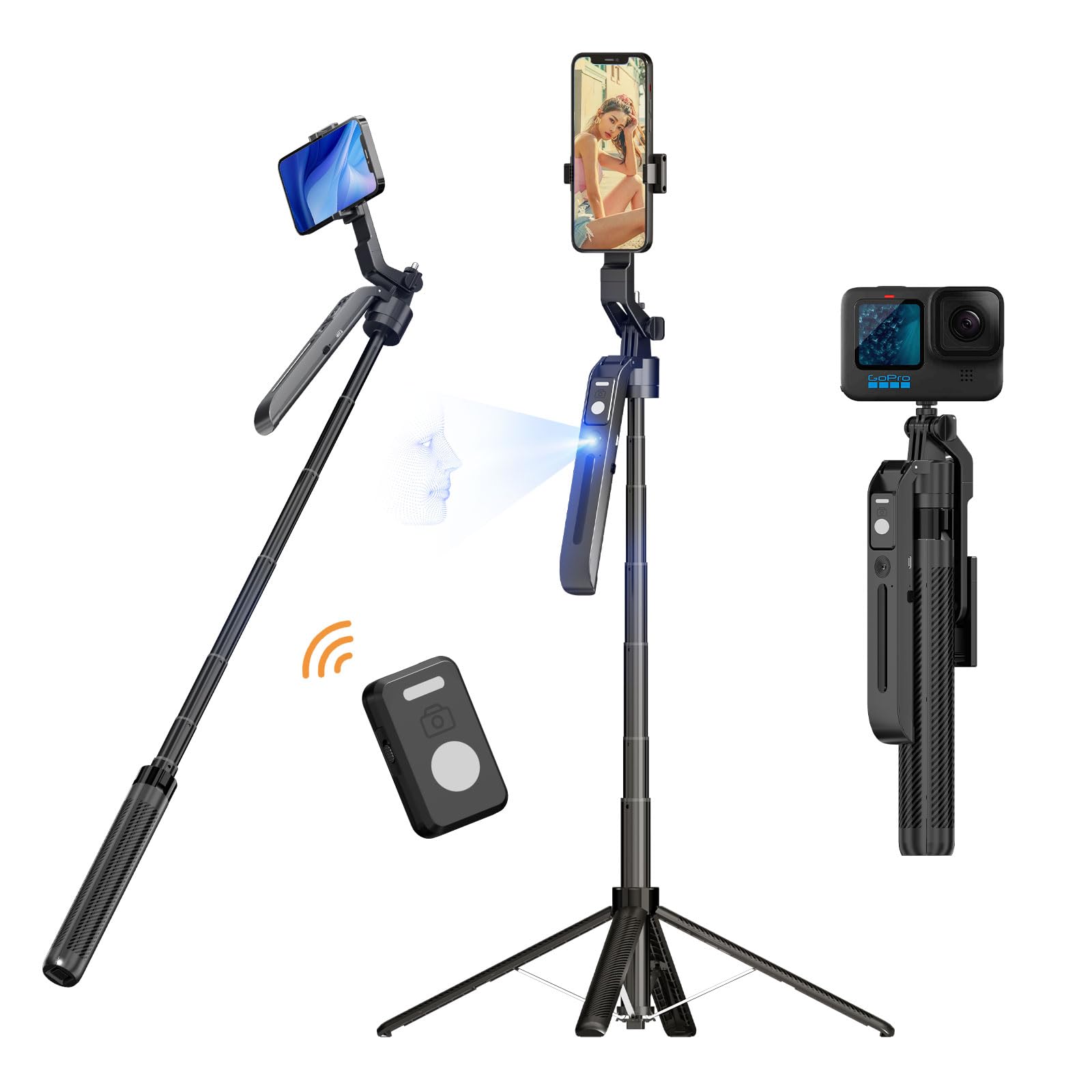 FUNSNAP Auto Face Tracking Tripod for iPhone with Remote, 70” Extendable 360° Rotation Selfie Stick Tripod for Android, Phone Holder Video Recording for Content Creators, Vlog, Live Streaming, TIK Tok