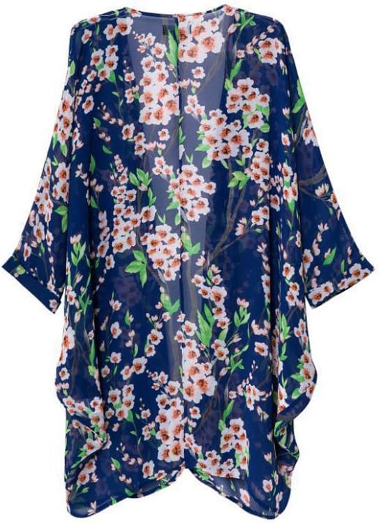 Vintage Women Floral Print Long Loose Kimono Cardigan Blouses Beach Cover Up