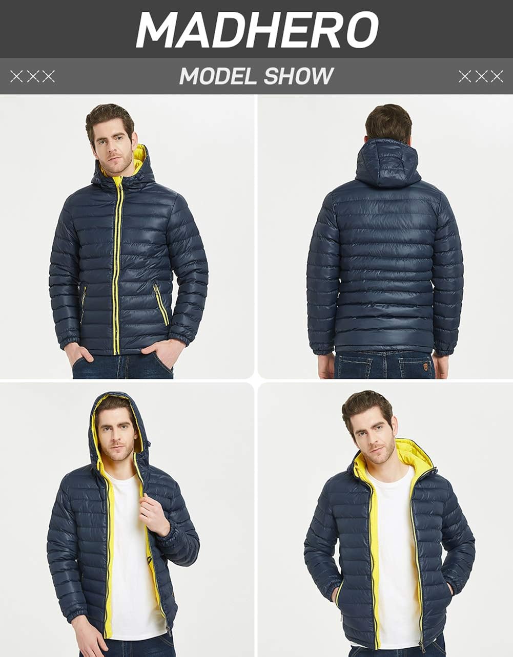 MADHERO Men's Puffer Jacket Water-Resistant Insulated Down Alternative Outerwear Coats: Clothing