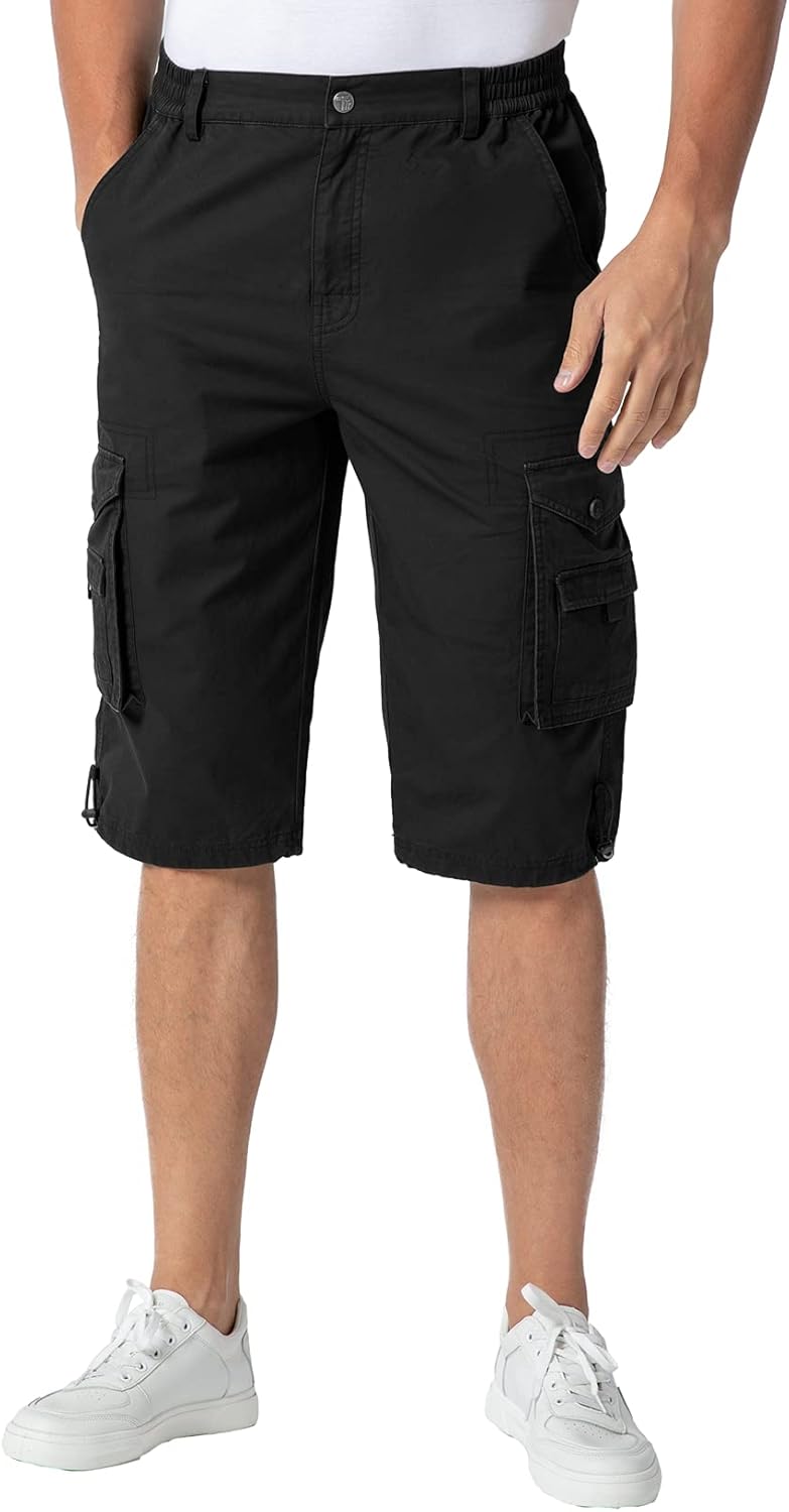 YSENTO Mens 3/4 Length Cargo Shorts Cotton Combat Capri Long Short Trousers Knee Length Shorts