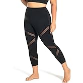 MEJING Plus Size Capri Leggings for Women with Pockets, Butt Lifting Yoga Pants Tummy Control, L-5XL Workout Leggings