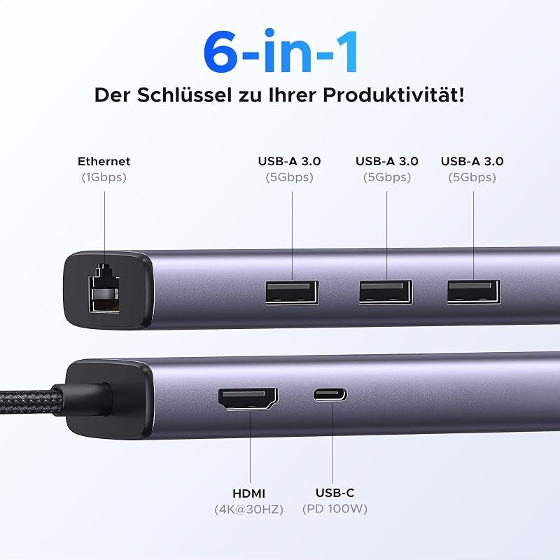 USB C Hub Ethernet, Docking Station 4K HDMI, PD100W, 3*USB A 3.0