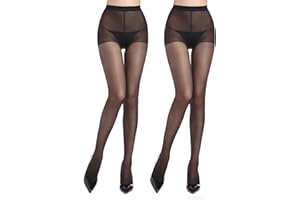 ZIHUA Run-Resist Sheer Black Tights for Women, 20 Denier Nylon Control Top Black Nude Tights, S-XL