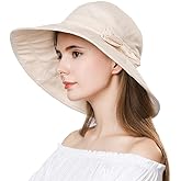 Comhats Packable Summer Cotton Sun Hat Bucket for Women UV Protection Wide Brim Beach Gardening Travel 54-64CM