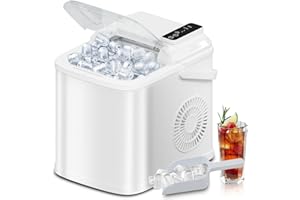 DollarDash 26LBS Per Day Portable Countertop Ice Maker, Self-Cleaning 2 Sizes of Bullet Ice Machine with Handle & Scoop and Basket, 9 Cubes in 6 min,Ideal for Home/Kitchen/Bar/Camping