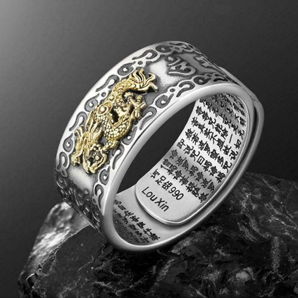 Zyanugr Feng Shui Pixiu Mani Mantra Protection Wealth Ring Jewellery Men Women Amulet Lucky Ring Polished Engraved Buddhist Character Jewellery Adjustable Ring Amazon De Kuche Haushalt