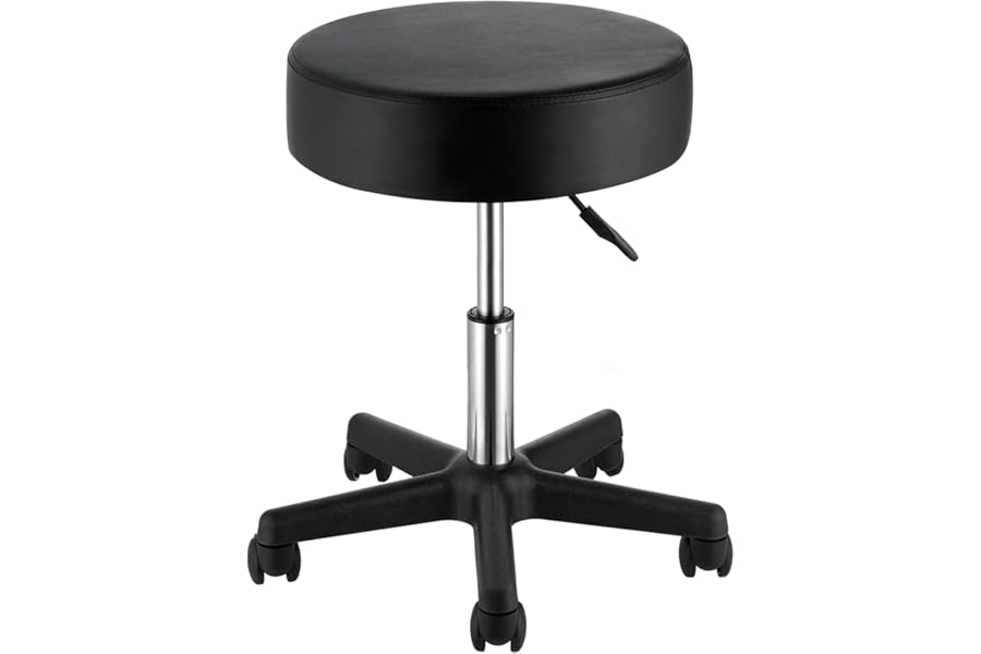 VEVOR Rolling Stools with Wheels, 400 LBS Weight Capacity Adjustable Height Stool with Ultra-Thick Seat Cushion, Swivel Stools Chair for Salon, Bar, Home, Office, Tatoo, Medical, Massage, Black
