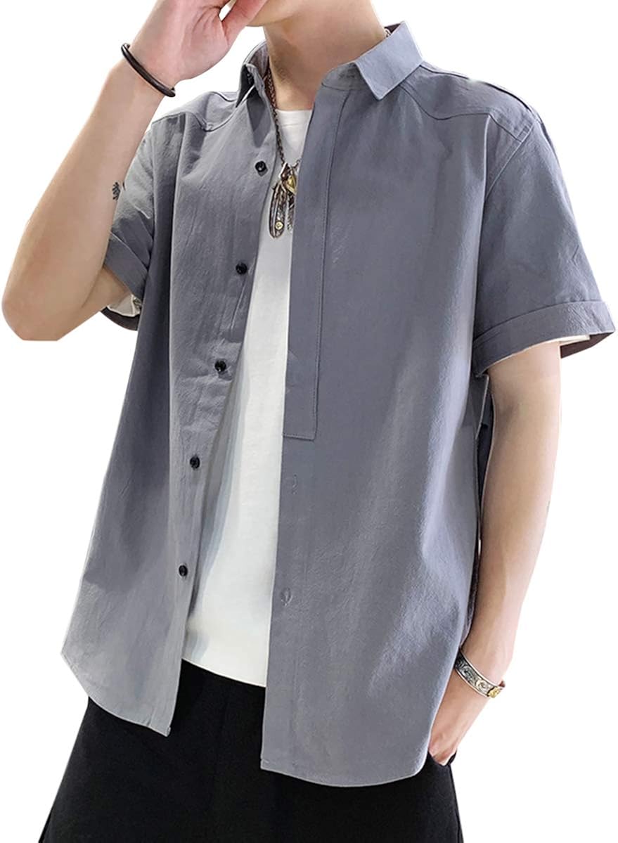 シャツ メンズ 夏服 半袖 吸汗速乾 汗染み防止 快適な 軽い 柔らかい かっこいい ワイシャツ カジュアル シンプル オシャレ 無地 春夏秋対応 灰 M