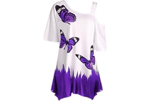 MFNDVD Short Sleeve Shirts for Women Dressy Casual One Shoulder Spaghetti Strap Top Tunic Blouse Fashion Print Tshirts