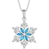 Vinoya 925 Sterling Silver Snowflake Necklace for Women Birthstone Snowflake Pendant Necklace Cubic Zirconia Christmas Jewelry