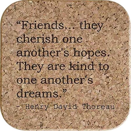 4 x Friendship Quote by Henry David Thoreau 10cm Square Cork Coasters