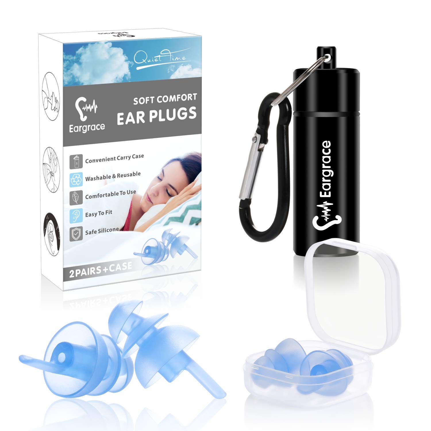 Ear Plugs for Sleeping 2 Pairs - 32dB Noise Reduction Earplugs with Detachable Cords, Reusable Soft Hearing Protection Ear Plugs for Sleep, Music, Festivals, Parties, Work, Study, Loud Events