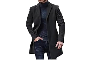 Men's Long Classic Fit Trench Coat Winter Fashion Notched Collar Long Single Breasted Overcoat Pea Jacket Pockets