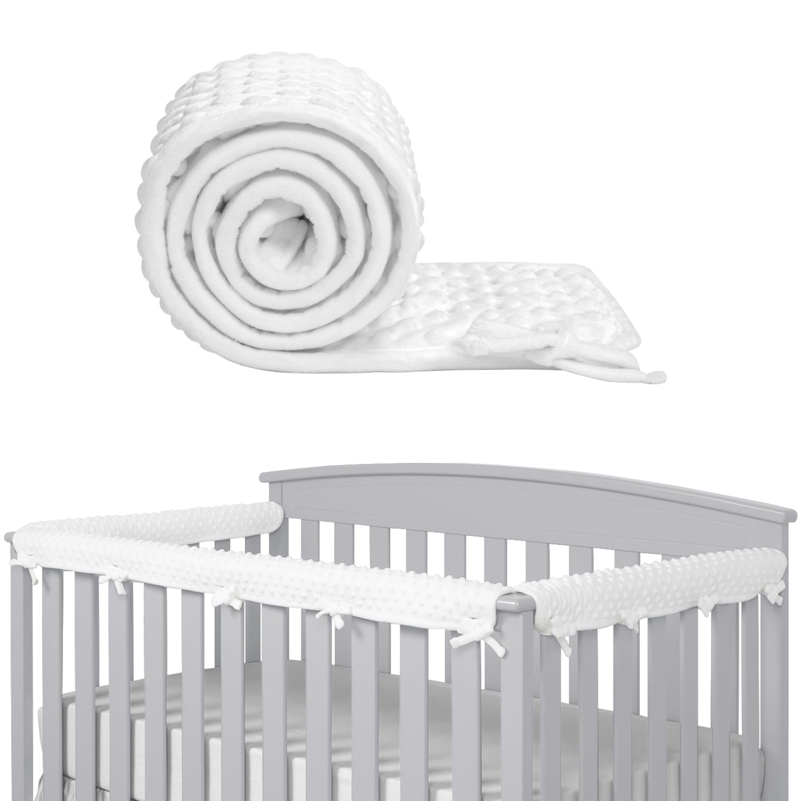 IULONEE 3pcs Baby Rail Cover Protector Set Kids Bed Rails 128x18cm/68x18cm Teething Guard Wrap Fits Side and Front Rails Bed Guardrail Protection (White)