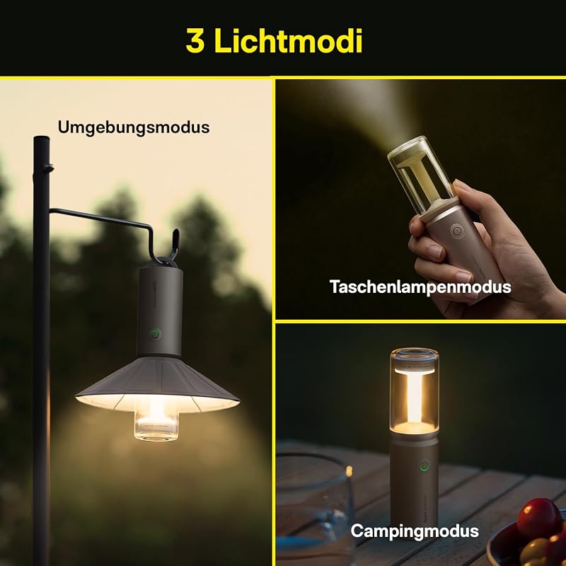 Aufladbare Campinglampe, Tragbare Laterne, 3 Modi, IPX6 Wasserdicht