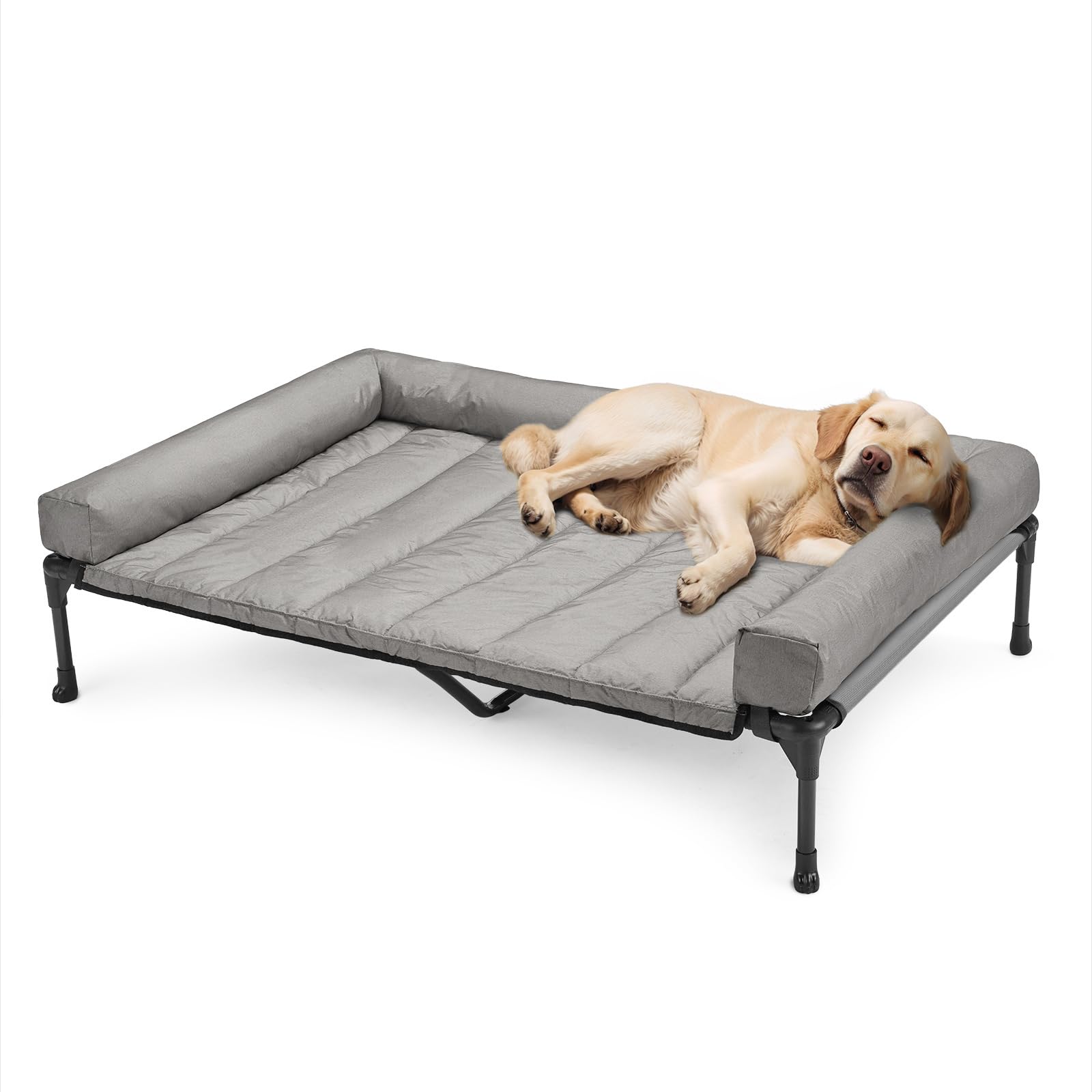 Photo 1 of Veehoo Cooling Elevated Dog Bed Add Removable Waterproof Bolster Cushion Mat, Raised Pet Cot with Breathable Teslin Mesh, No-Slip Feet, Dog Couch Bed for Indoor Outdoor, 49x33inches, Grey, CWC2331B
