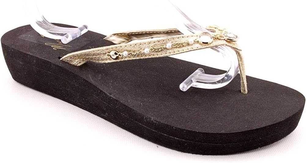 Amazon.com | Marc Fisher Women's Special 2 Thong Sandals in Gold Multi Size 8 | Flip-Flops