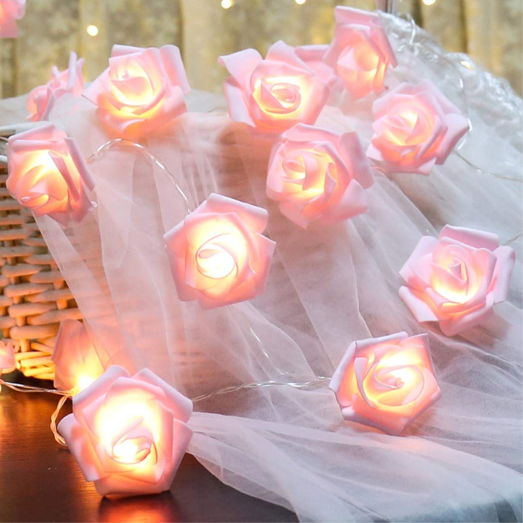 Fantes LED Rose Flower String Lights Battery Operated for Wedding Home Party Birthday Festival Indoor Outdoor Decorations (Pink Rose Warm Lights, 16.4ft 50LED)